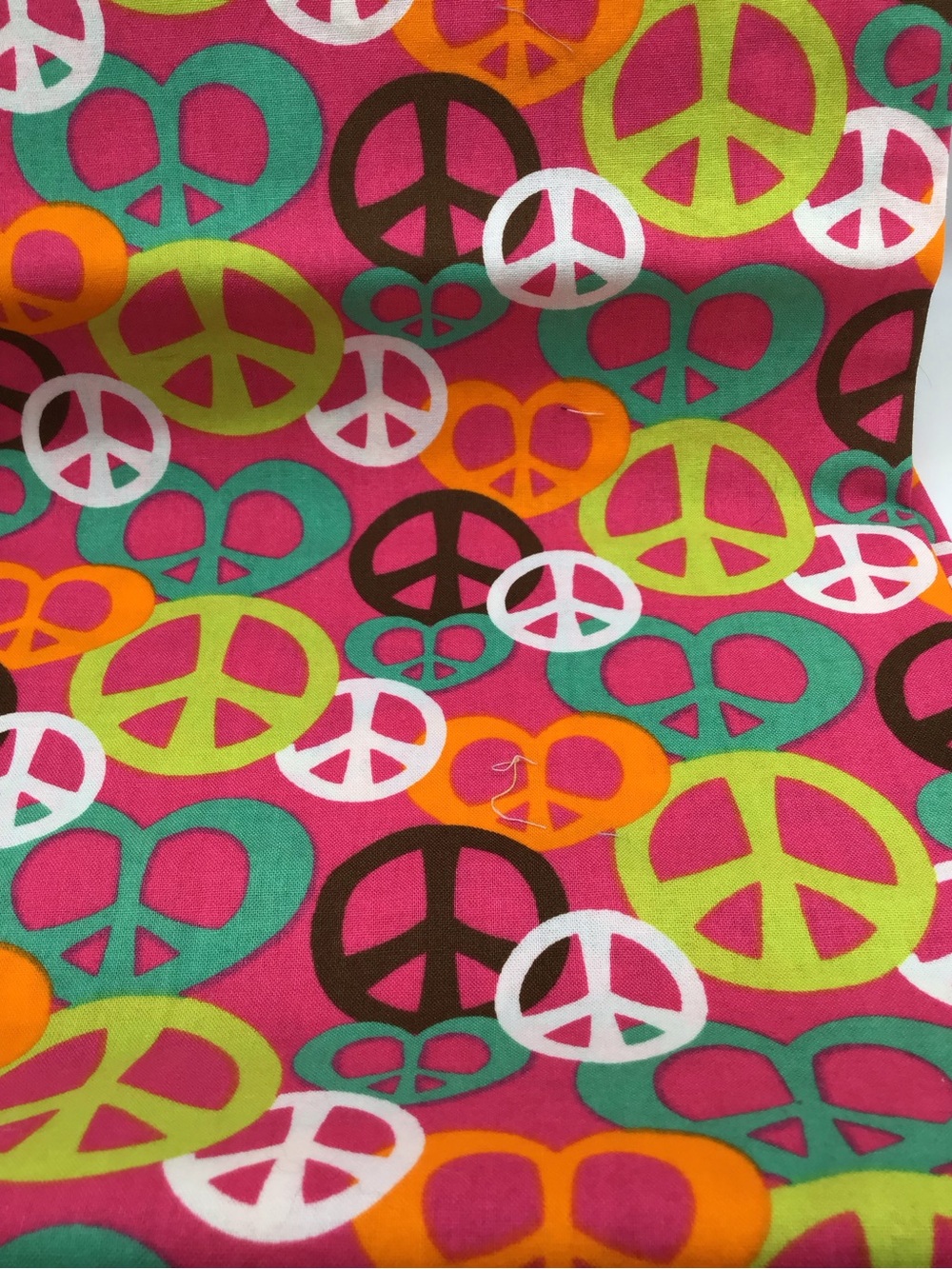 Bright Pink Peace Sign Fabric Panel for Home Fiber Art or craft or bags
